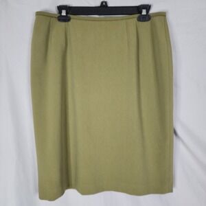 KASPER Size 14 Petite Olive Green Straight Pleated Pencil Skirt Office Church